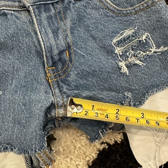 Girls Size 7 Blue Jean Cut Off Denim Shorts Distressed Ripped Pocket - Picture 7 of 10